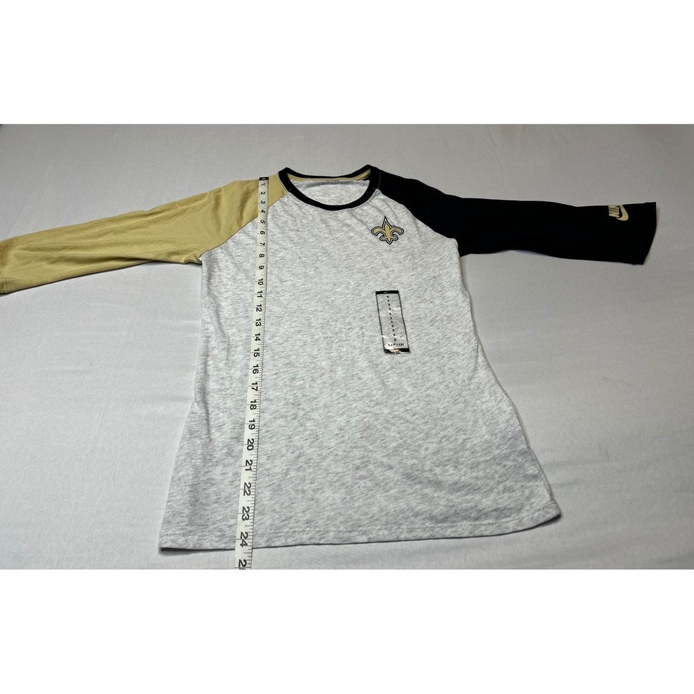 Nike NFL New Orleans Saints Womens Raglan T-Shirt Grey Gold Black 668514 Small